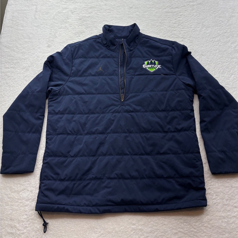 Jordan Sweetlax Upstate Lacrosse Quilted Quarter Zip Jacket Navy Blue Mens XL